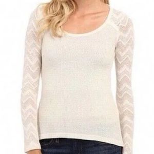 Lucky Brand Ginny Waffle Thermal Chevron Lace Knit Top Sz L